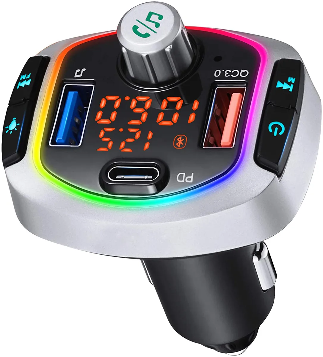 ESTONE ESTONE BC63 Bluetooth 5.0 FM Transmitter Dual USB QC3.0 USB-C 18W Dual Screen 12V-24V — product photo