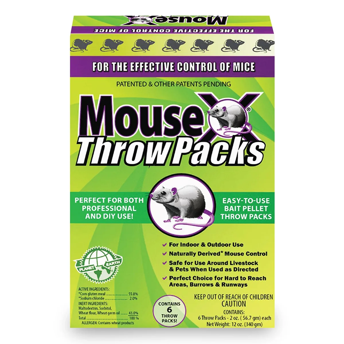Six cellophane throw packs of rodent bait pellets