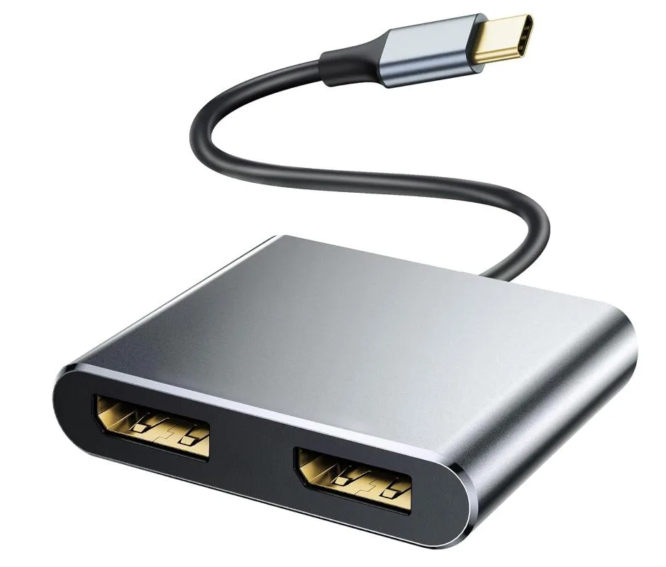 QGeeM QGeeM USB C Dual DisplayPort Adapter 4K 144Hz 8K 30Hz Grey 0.12m — product photo