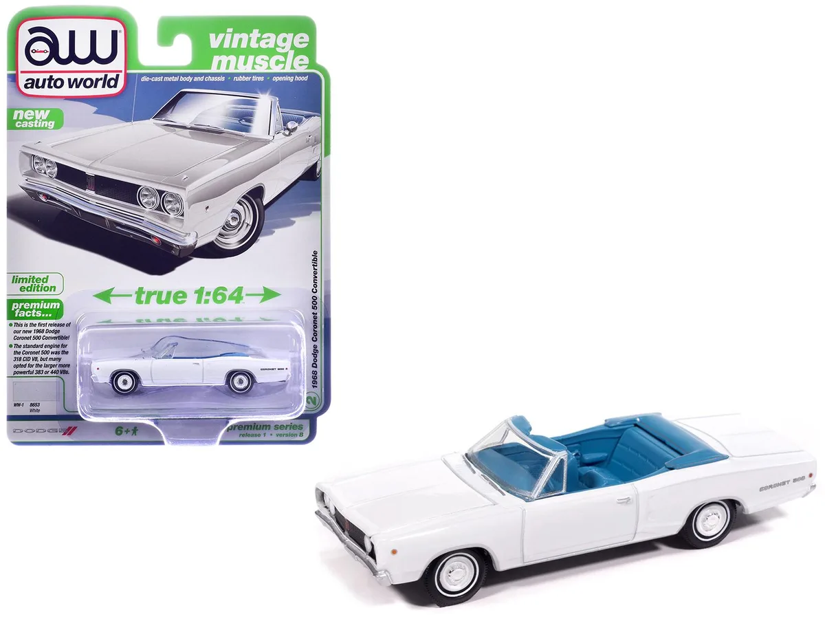 auto world Auto World 1968 Dodge Coronet 500 Convertible 1/64 Diecast Hobby Collectible — product photo