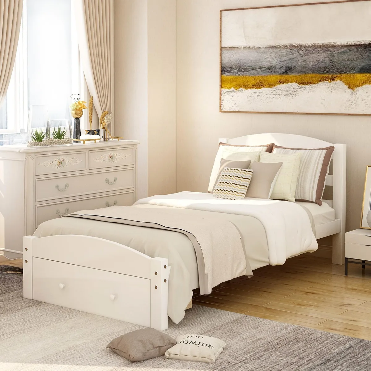 tuphen tuphen Platform Twin Bed Frame with Storage Drawer White — product photo