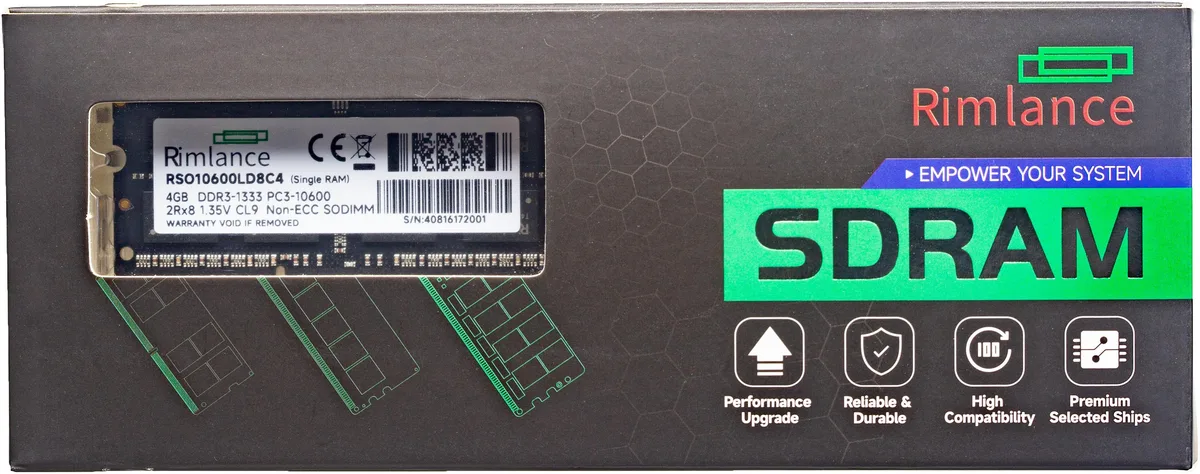 RIMLANCE RIMLANCE RSO10600LD8C4 4GB 1.35V DDR3 1333MHz PC3-10600 SODIMM 2RX8 — product photo