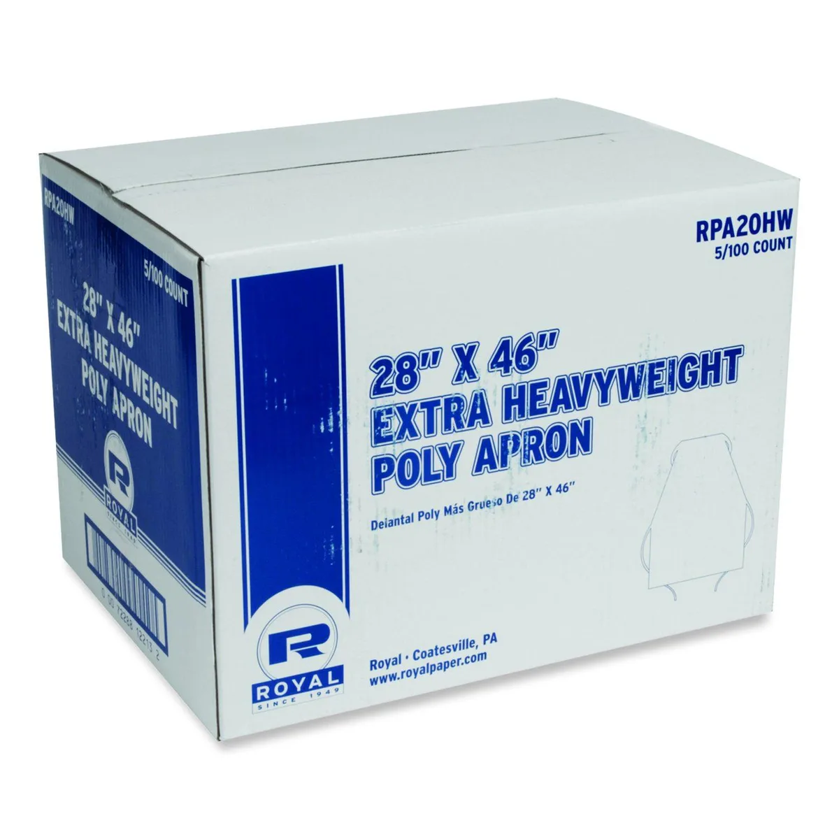 AmerCareRoyal AmerCareRoyal Heavyweight Poly Apron 28x46 1.77mil White 500ctn — product photo
