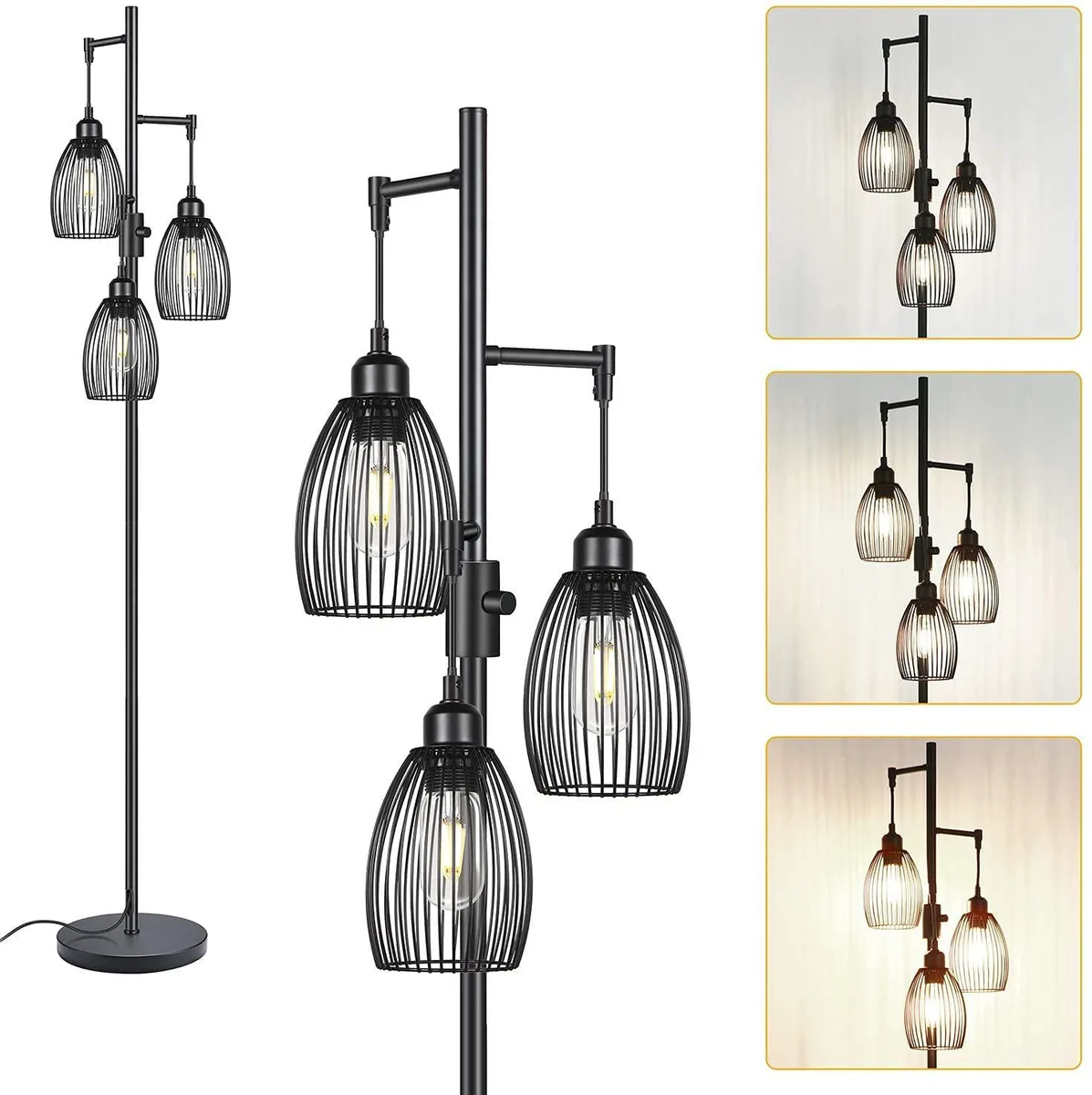 Wenger Wenger Dimmable Floor Lamp 3 x 800LM LED Edison Bulbs 68" Black — product photo