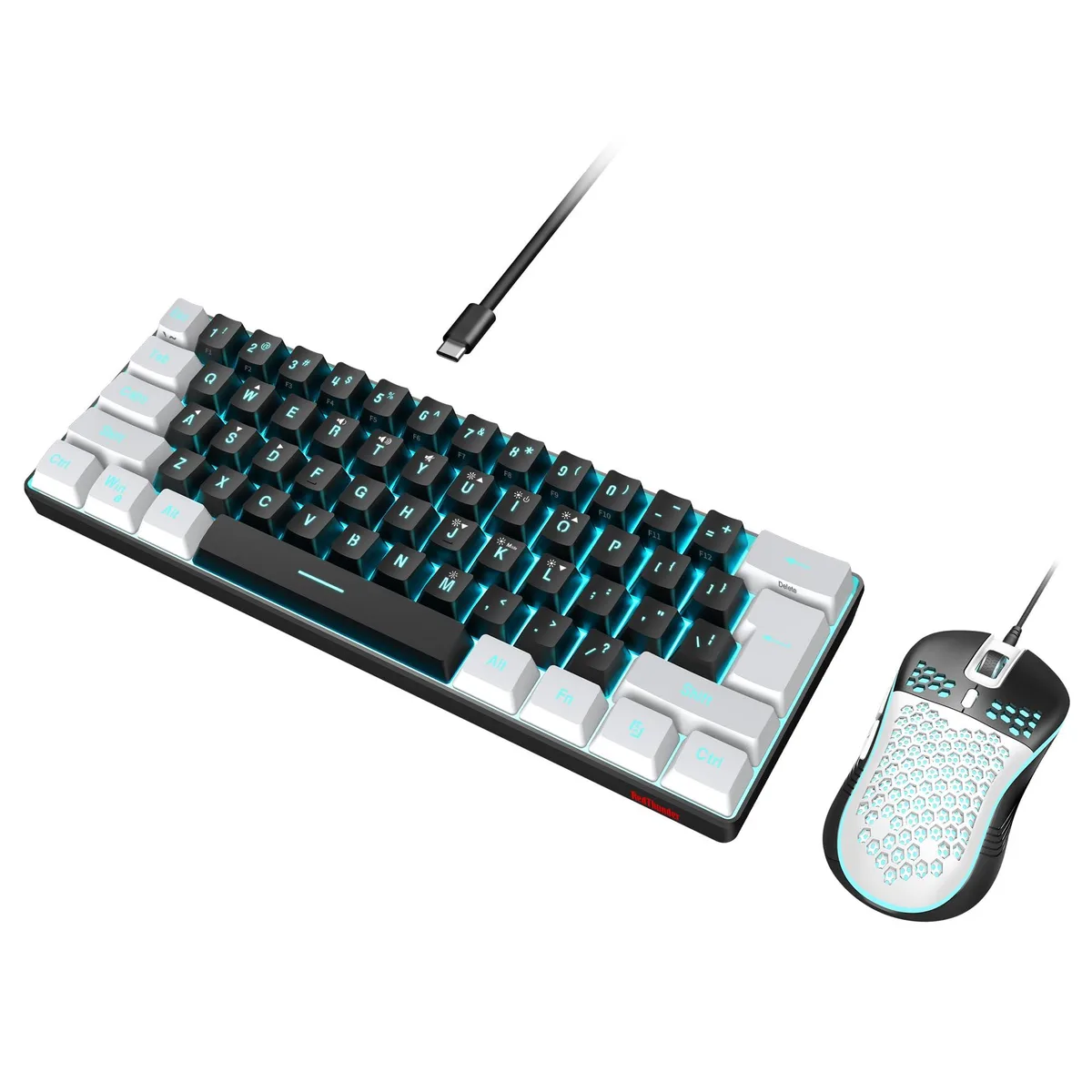 Redragon K62 60% 61-Key RGB Backlit Wired Gaming Keyboard and Mouse Combo Black-White — product photo