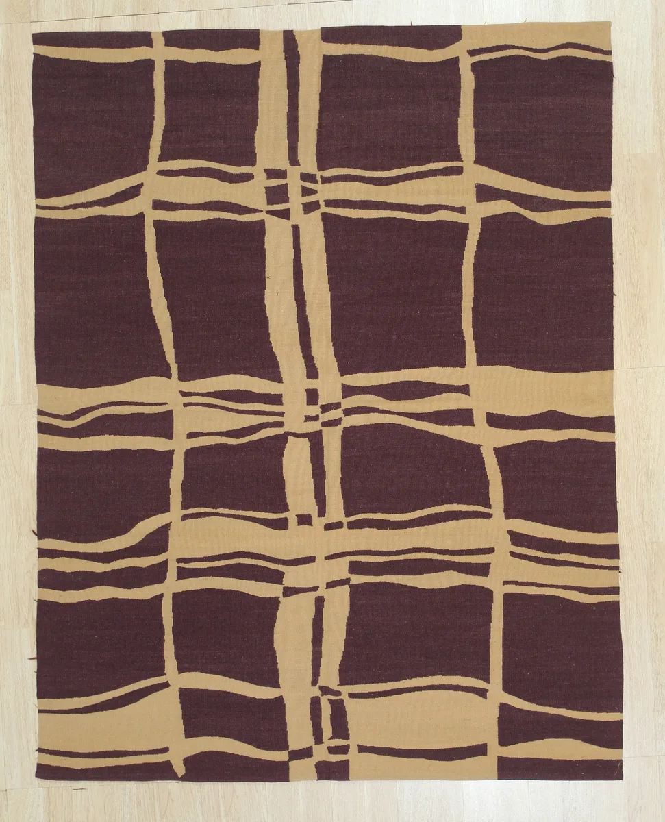 Handwoven purple wool flatweave rug with kilim pattern, 100% wool