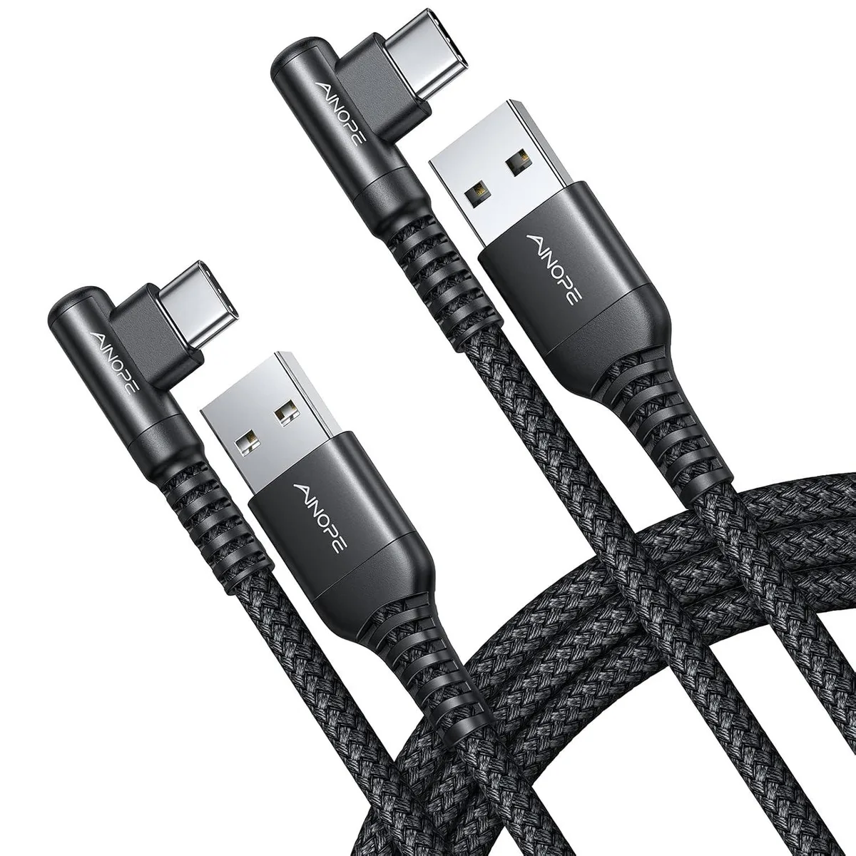 Kootion Kootion USB C Cable Right Angle 2-Pack 10ft 3.1A Nylon Braided (Black) — product photo