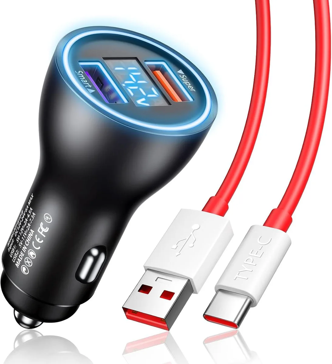 Hamzan Hamzan 100W SuperVooc Car Charger LED Display Dual USB 3.3FT Cable — product photo