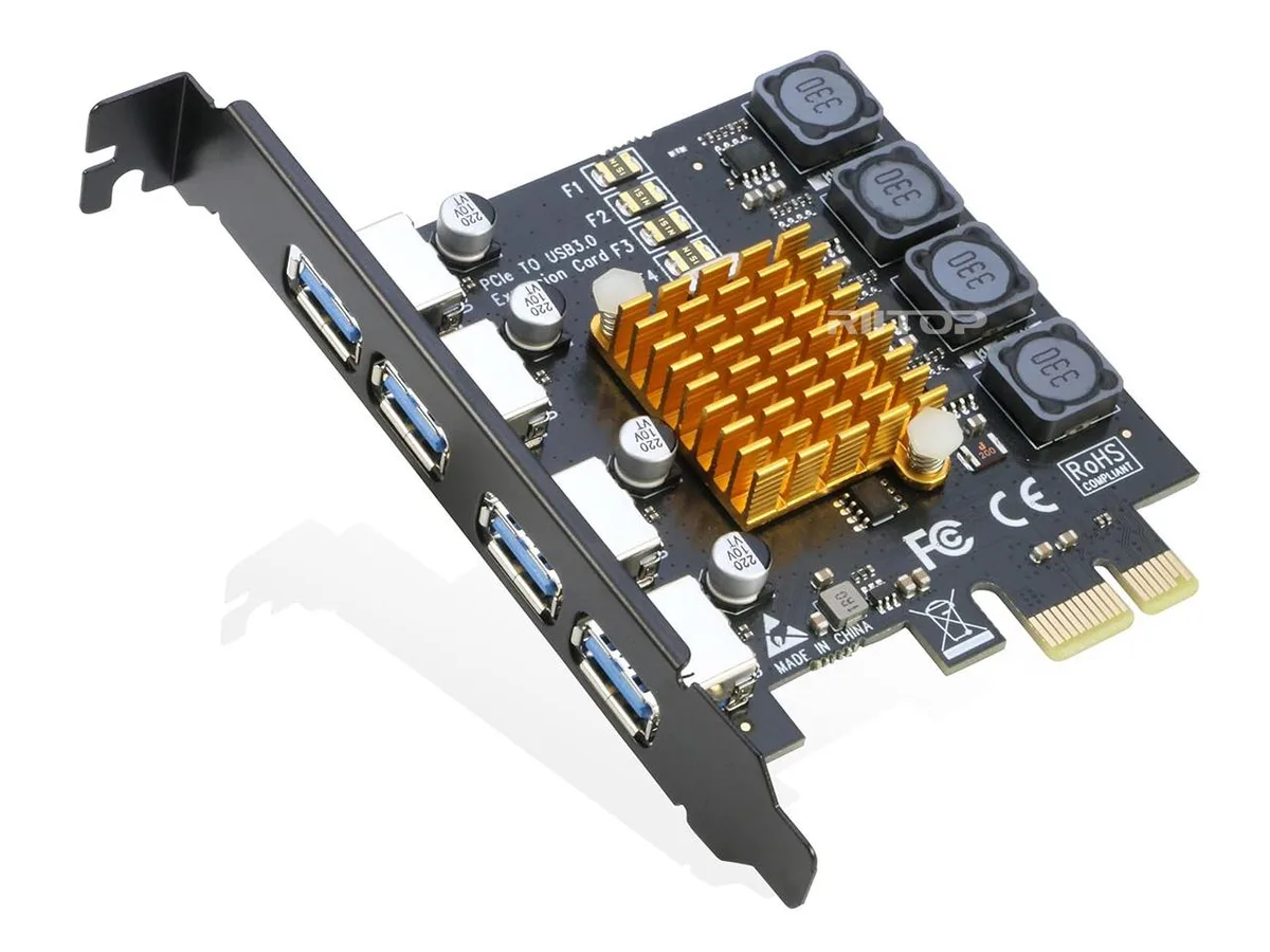 RIITOP RIITOP 4-Port USB 3.0 PCIe x1 Expansion Card with Heatsink — product photo