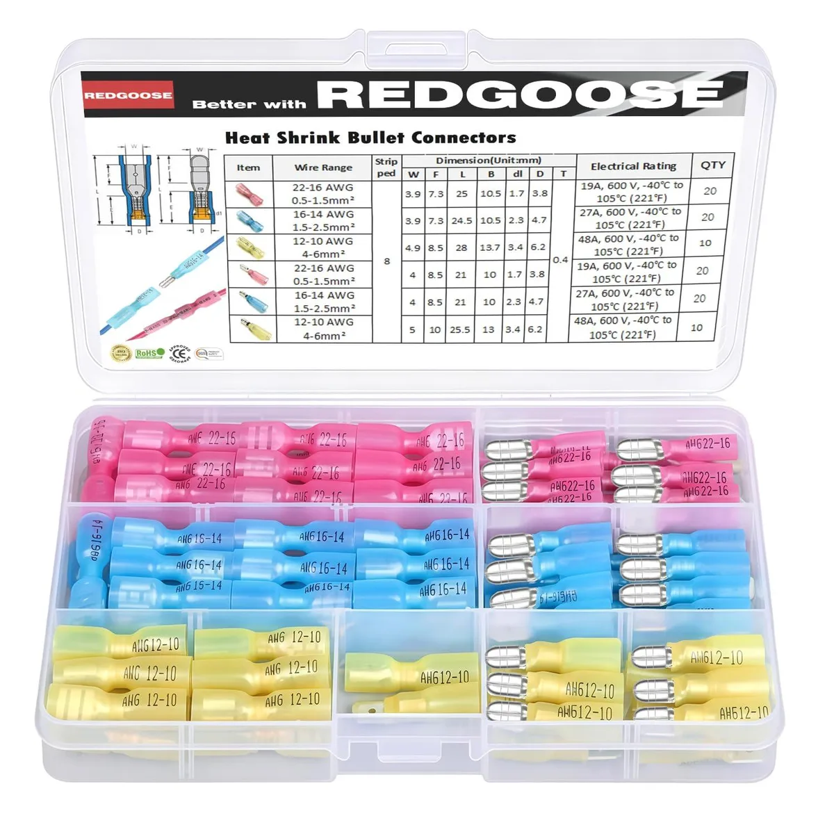  100PCS Heat Shrink Bullet Connectors 22-10 AWG Assortment Kit — product photo