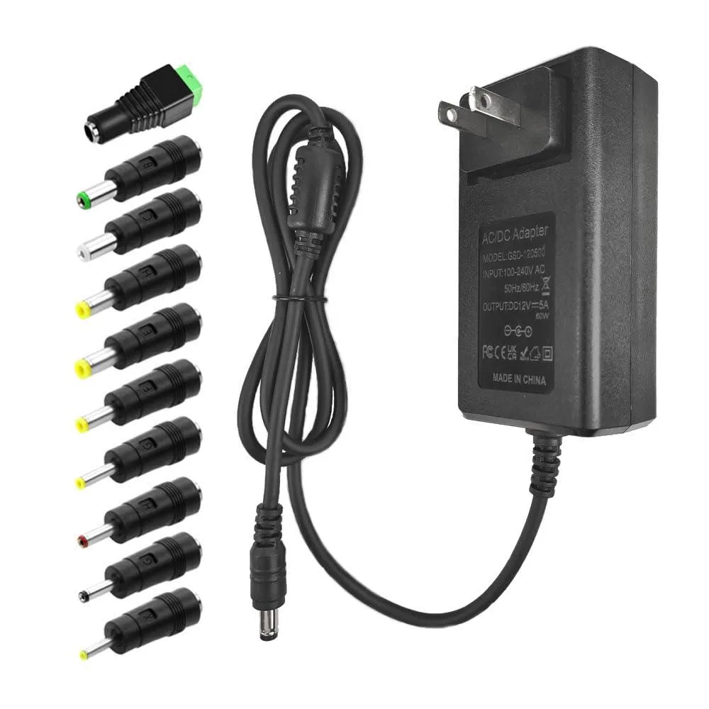  Gilivier 12V 5A 60W Universal Power Adapter with 10 Tips — product photo