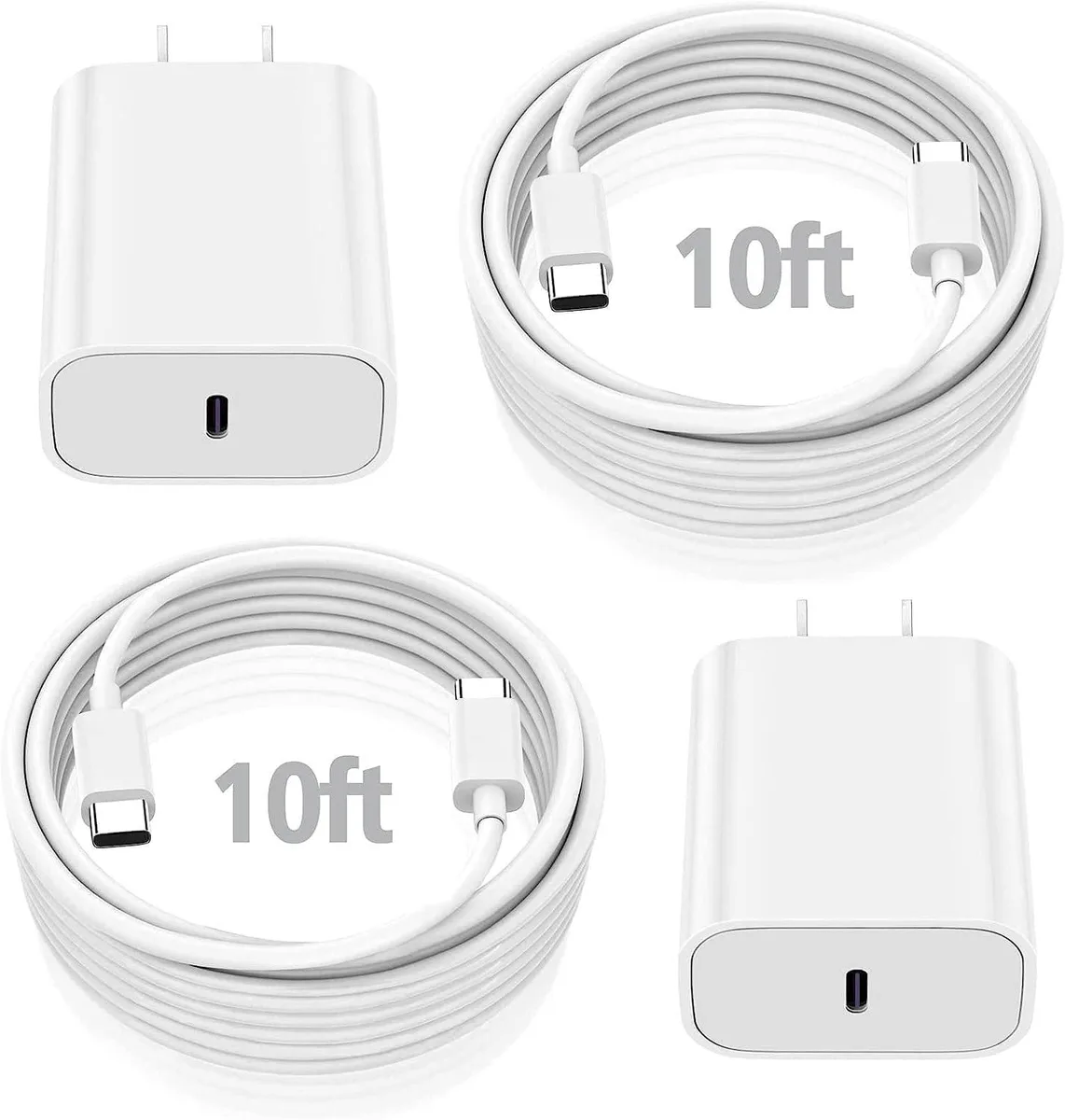 KEHIPI KEHIPI GW-20PD301U 20W USB-C Charger 2-Pack with 10ft Cables iPad Accessory — product photo
