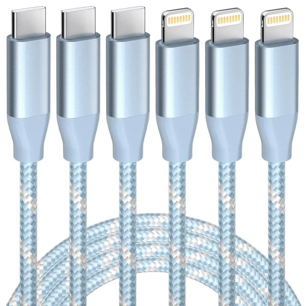  GHEREL GH-CABLETOC-3 USB-C to Lightning Cable 3 Pack 6ft Blue White — product photo