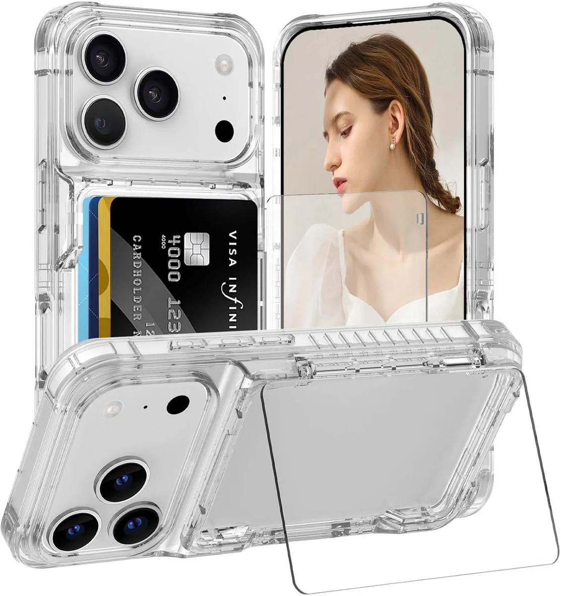OMOTON OMOTON iPhone 17 Pro Max 6.9 Wallet Case with Kickstand 4 Card Slots Yellowing Resistant TPU — product photo