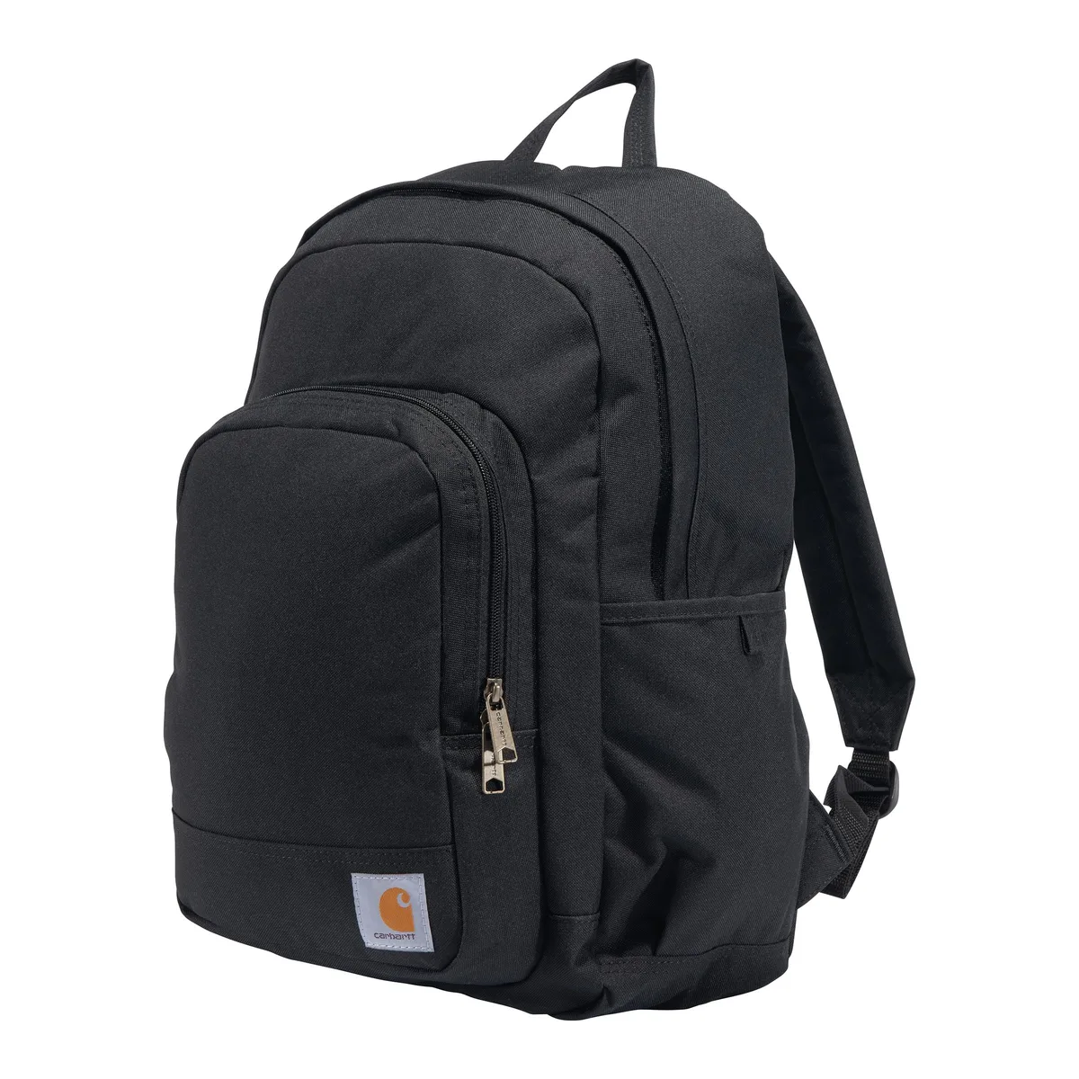 Black polyester laptop backpack with padded straps and 16 inch sleeve