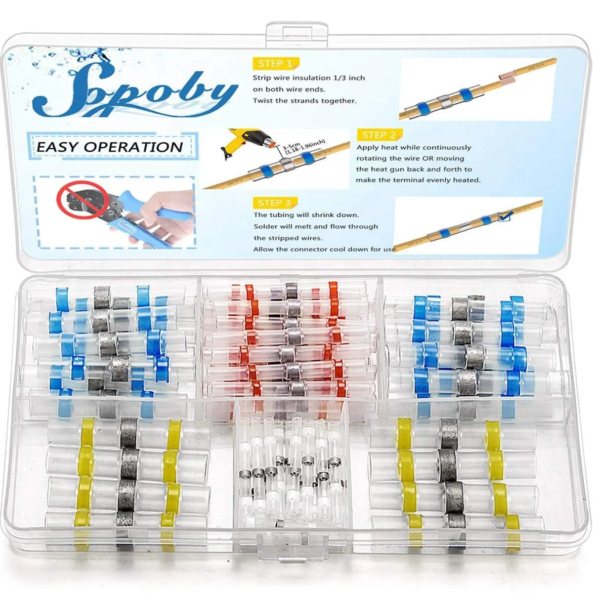  Sopoby207 Solder Seal Wire Cap Connectors 50pcs (23Red 12Blue 10White 5Yellow) — product photo