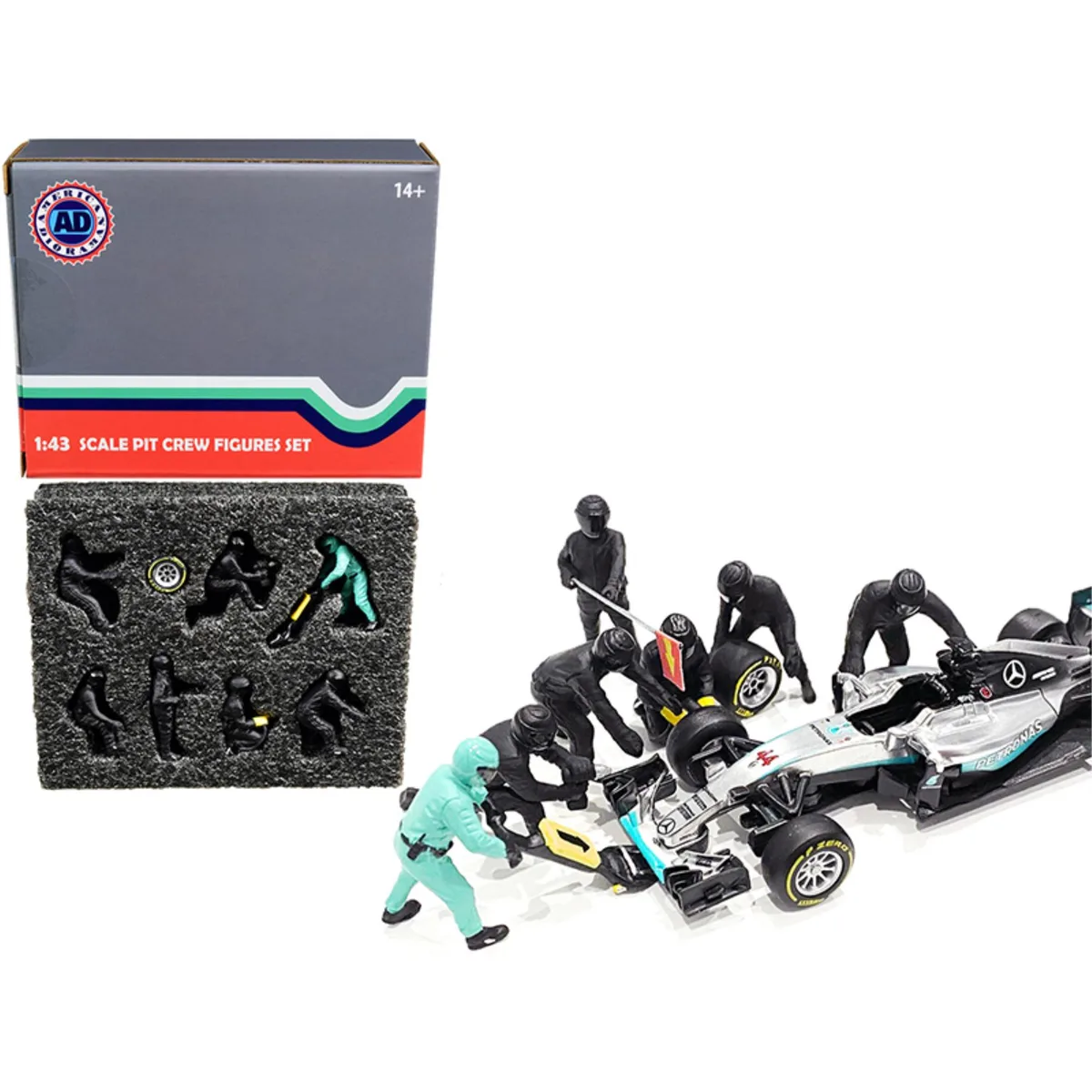 American Diorama American Diorama Formula One F1 Pit Crew 7 Figurine Set Team Black 1/43 Scale — product photo