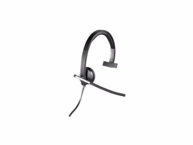 Single-ear corded USB headset with padded headband and microphone boom