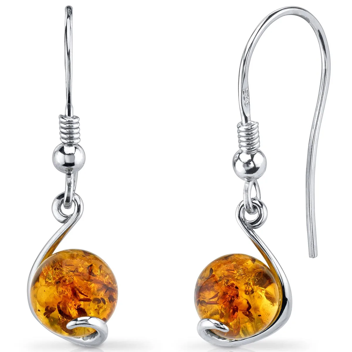 Oravo Oravo Baltic Amber Spherical Fishhook Earrings Sterling Silver Cognac 1.5g 925 SE8486 — product photo