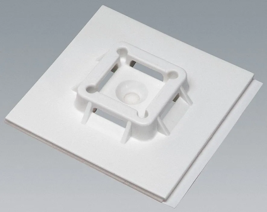 White square adhesive cable tie mounting base, 1.5 inch sides, pack of 50