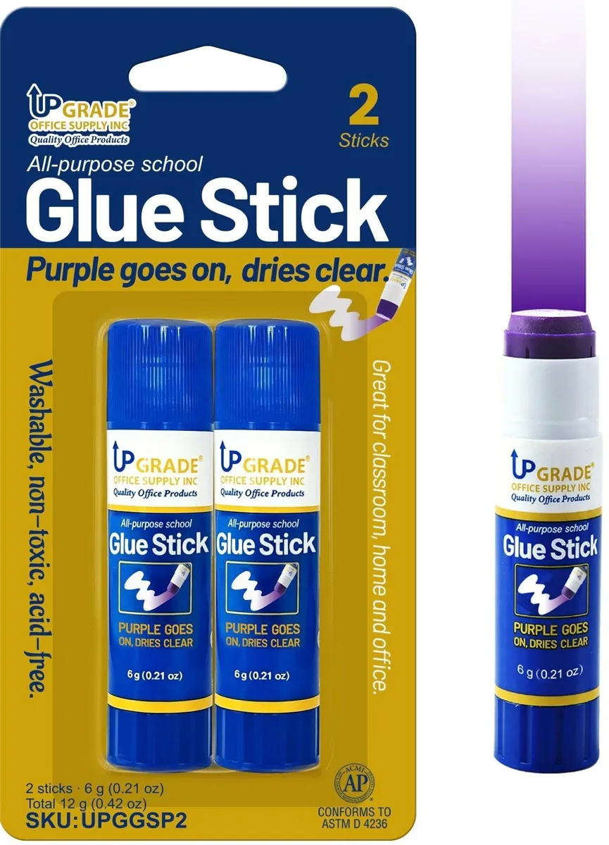  Upgrade Office Supply Glue Sticks UPGGSP2 2 Count 6g Purple Goes On Dries Clear — product photo