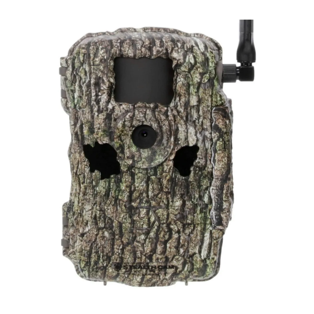Rectangular camouflage trail camera with front lens and sensor array