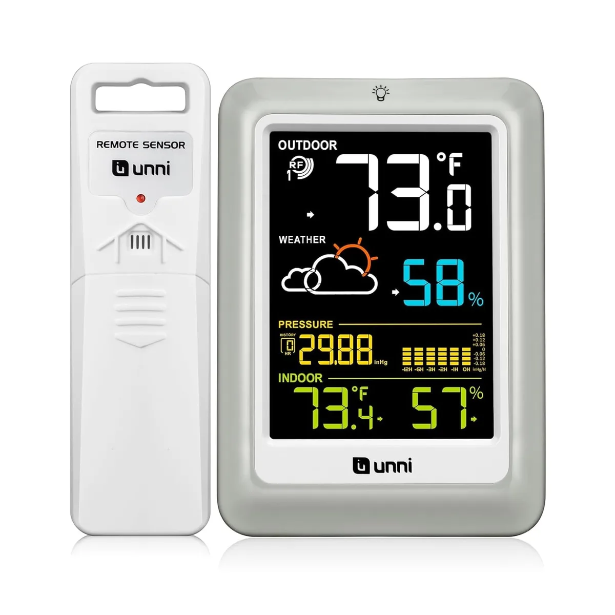 Black wireless weather station with 4.5 inch display and outdoor sensor
