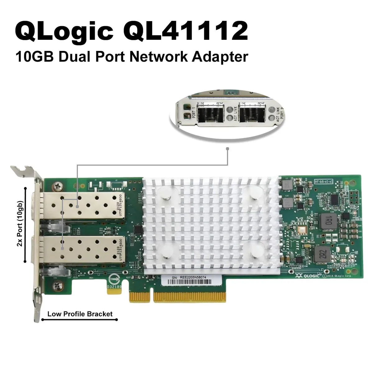 DELL DELL FastLinQ 41112 10Gb SFP+ Dual Port PCIe 3.0 x8 Low Profile Network Card 807N9 — product photo