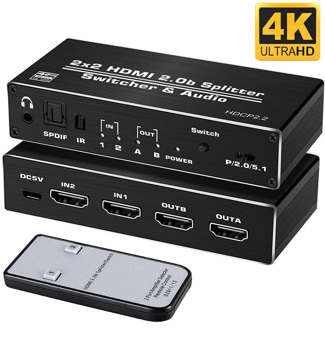 ESTONE ESTONE OZQ11 2x2 HDMI 2.0 Switch Splitter 4K 60Hz Audio Extractor — product photo
