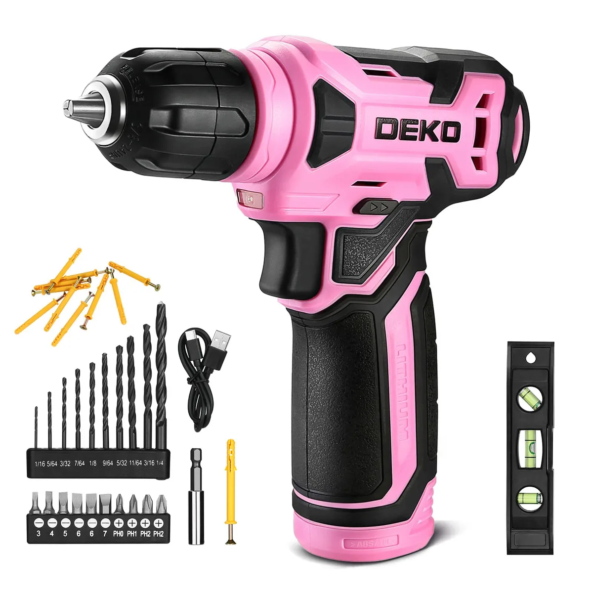 Pink 8V cordless drill kit with 42 accessories in case