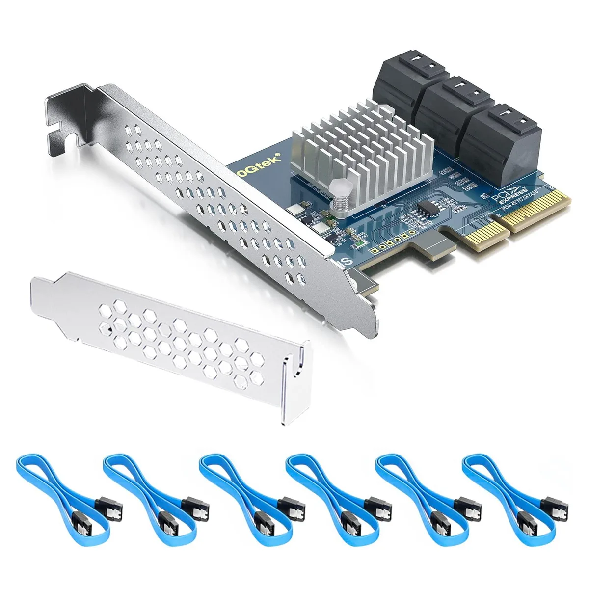 Vszerda Vszerda 6-Port PCIe SATA Expansion Card with 6 Cables &amp; Low Profile Bracket — product photo