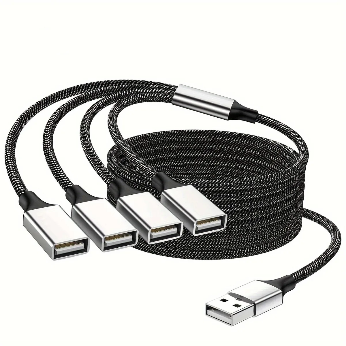 HANNORD HANNORD USB 2.0 Hub 1 Male to 4 Female Silver 3.3 ft — product photo