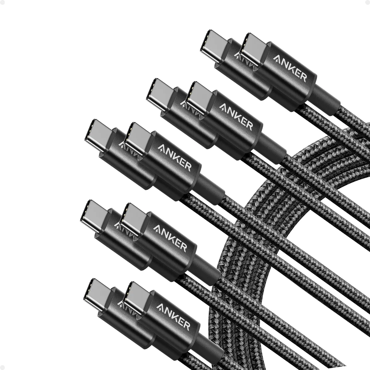 Anker USB-C to USB-C Cable 60W 6 ft 5-pack Black A8753 — product photo