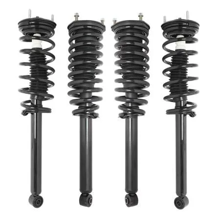 Unity front and rear complete strut conversion kit, four preassembled silver steel assemblies with coil springs and top mounts