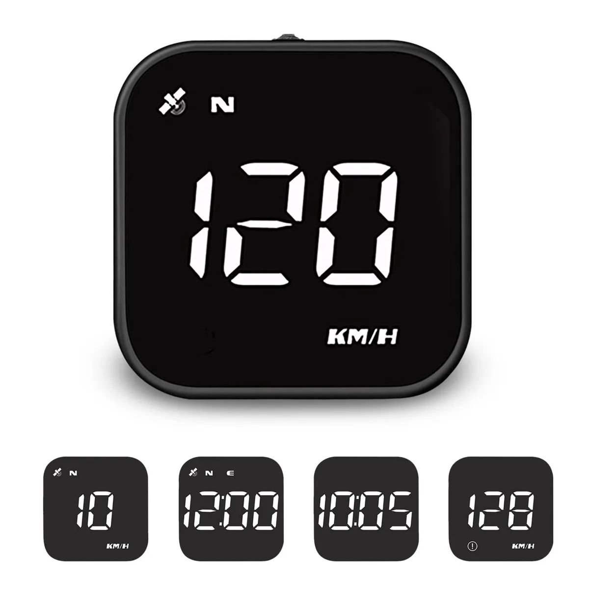 Compact black GPS speedometer unit with digital display