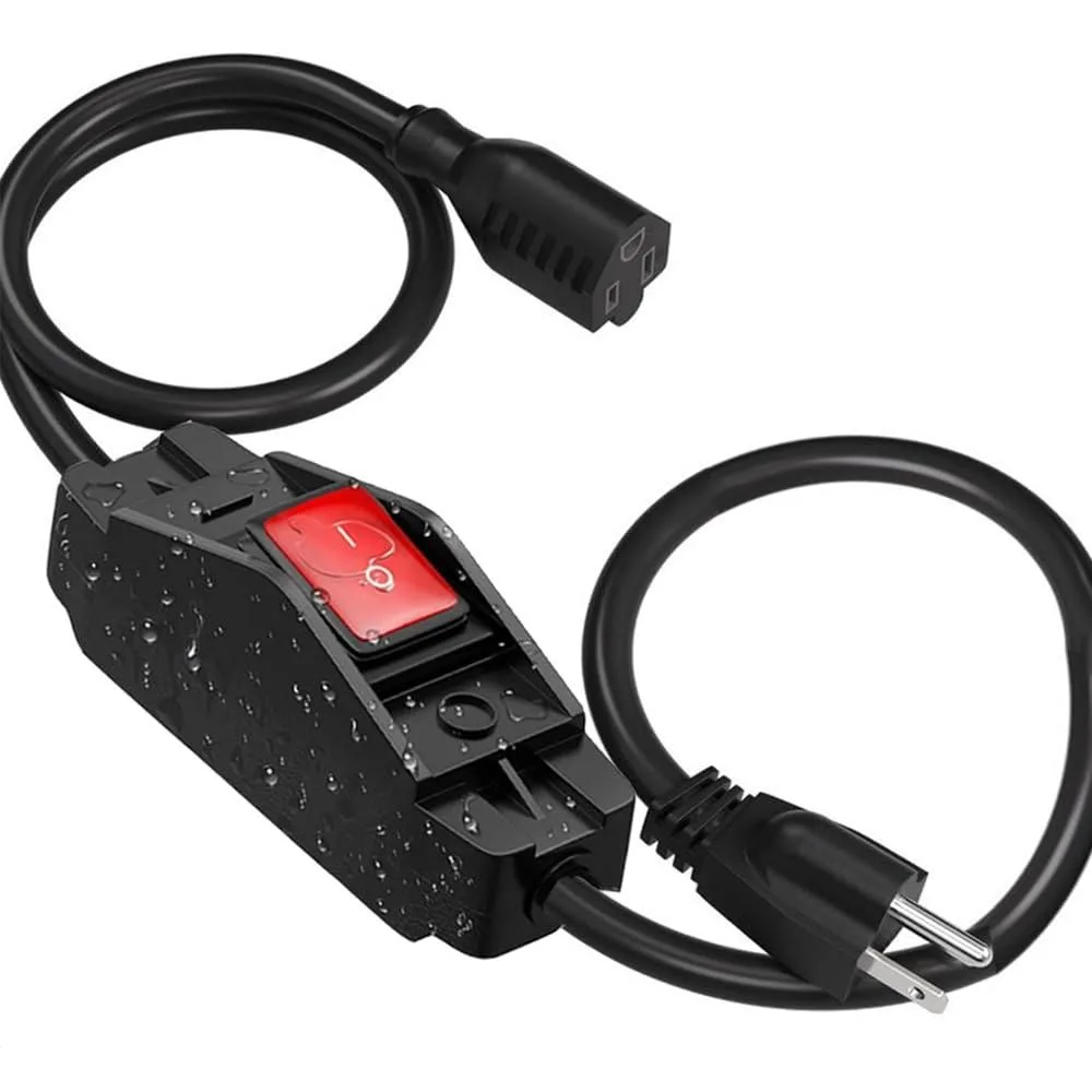 Black 3.3ft extension cord with grounded plugs and waterproof LED inline switch