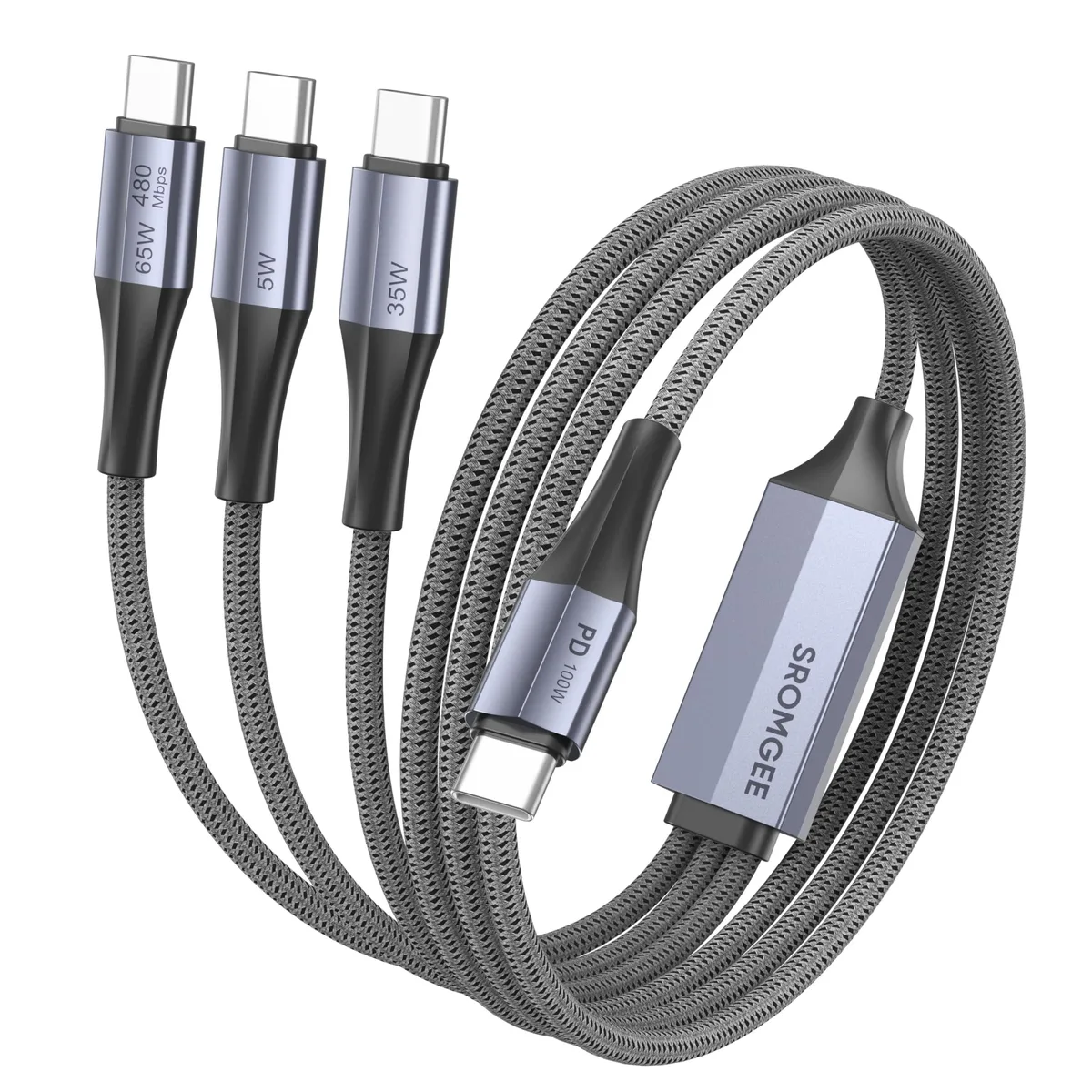  SROMGEE USB C 3-in-1 Splitter Cable 5FT Star Gray 100W 480Mbps — product photo