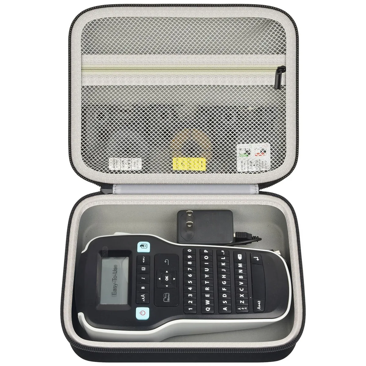 Black hard-shell carrying case with zipper and handle for DYMO LabelManager 160 and 280
