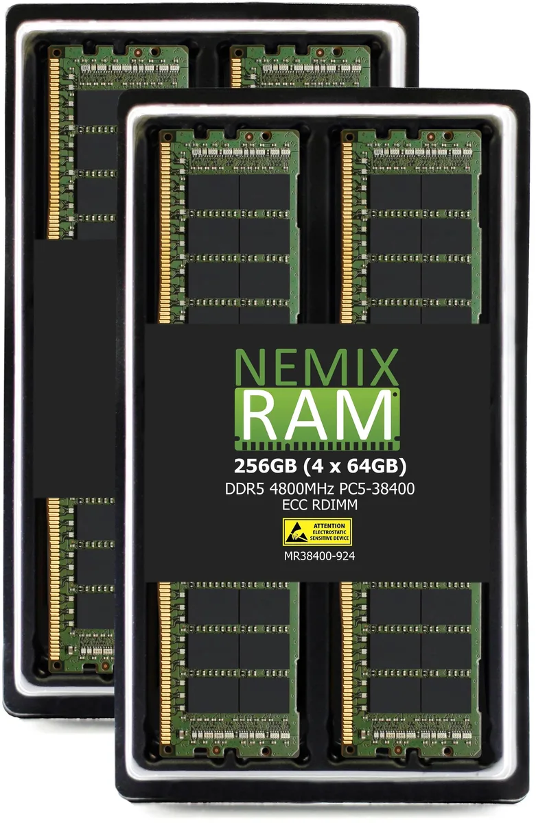 NEMIX RAM NEMIX RAM RS720Q-E11-RS8U 256GB (4x64GB) DDR5 4800 CL40 ECC RDIMM memory upgrade — product photo
