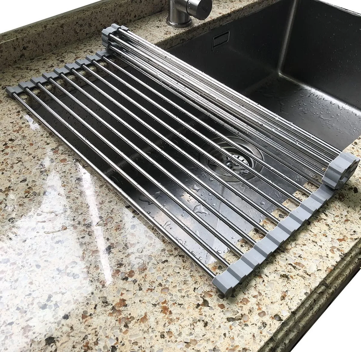 Red foldable silicone and stainless steel rack 17.7x11.5 inches