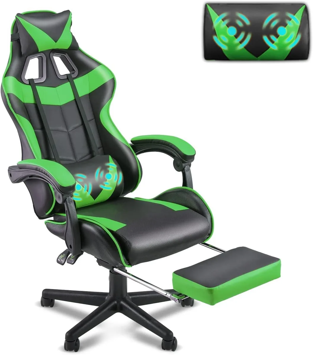 PISKEKAT PISKEKAT Gaming Chair Jungle Green with Footrest 90-160° Recline — product photo