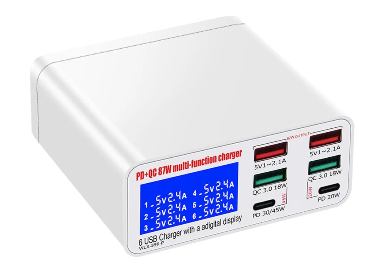 RIITOP RIITOP 87W 6-Port USB Charger PD45W QC3.0 Display — product photo