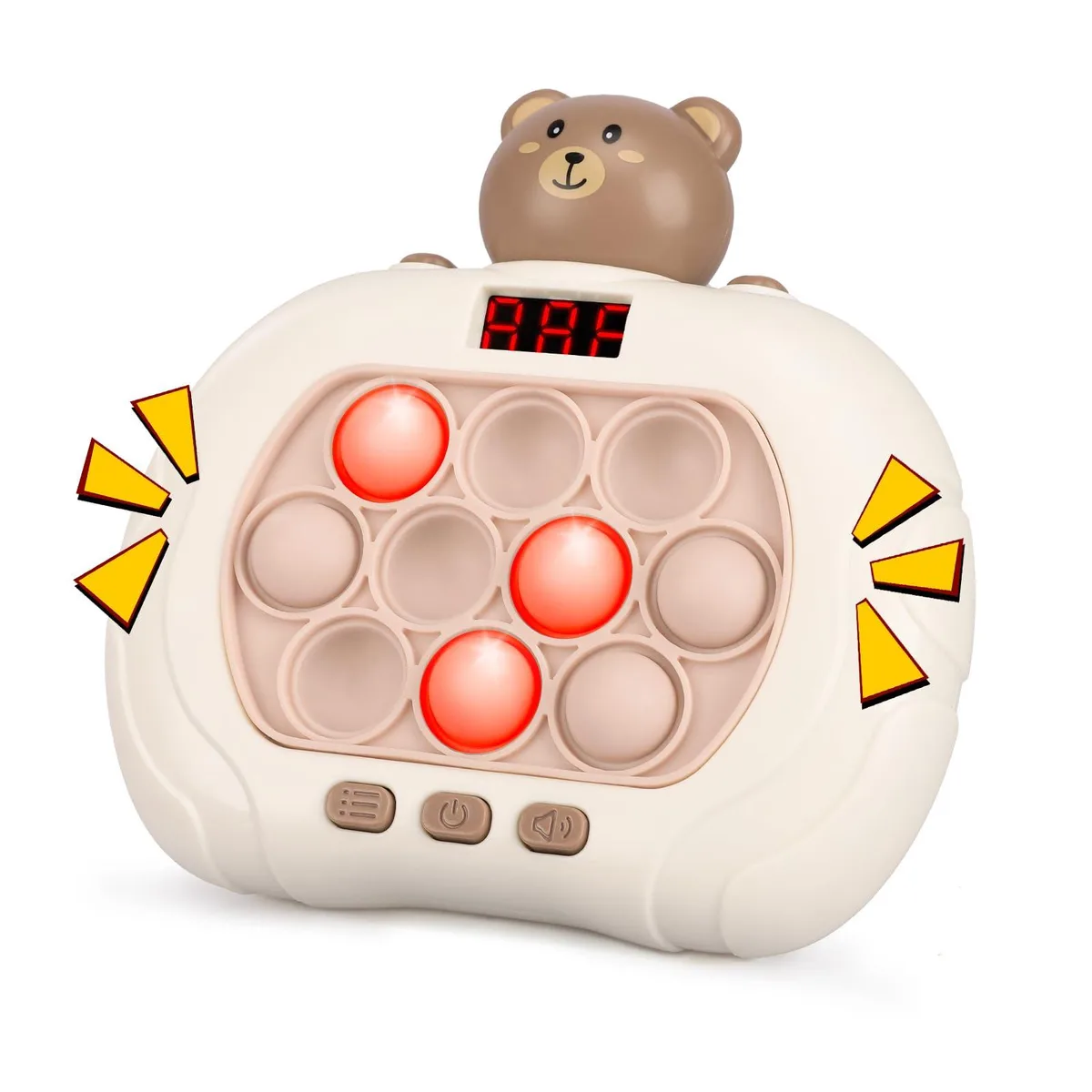 Handheld bear-shaped fidget toy with light-up bubbles
