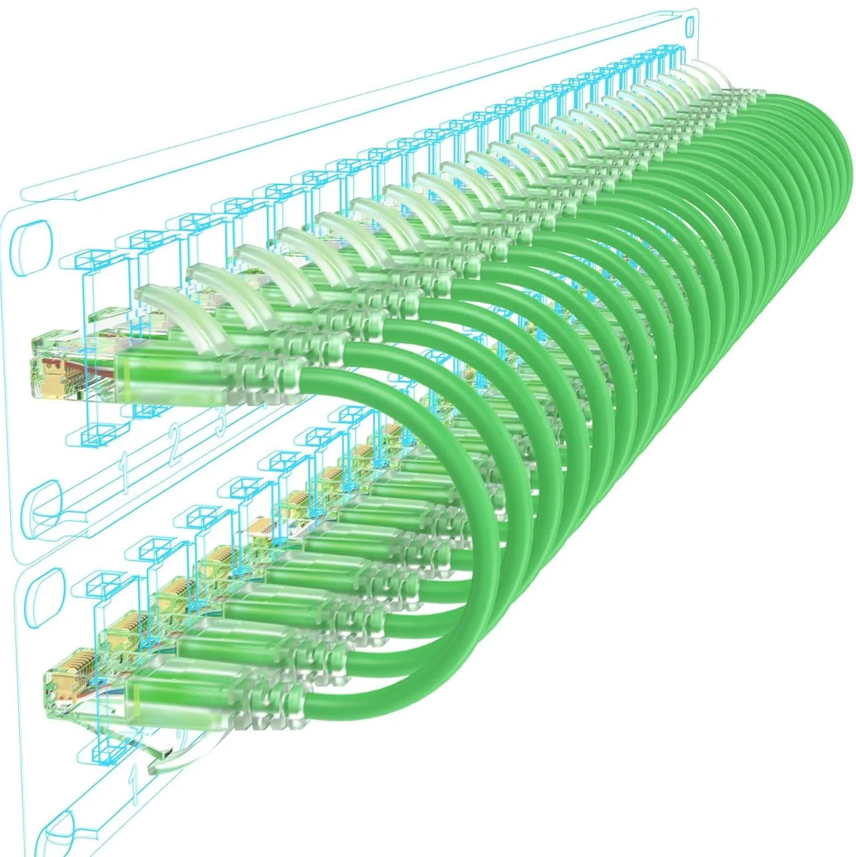BFKK BFKK Cat6a Slim Patch Cable 2 ft 24-Pack 10G 550MHz 28AWG Copper Green — product photo