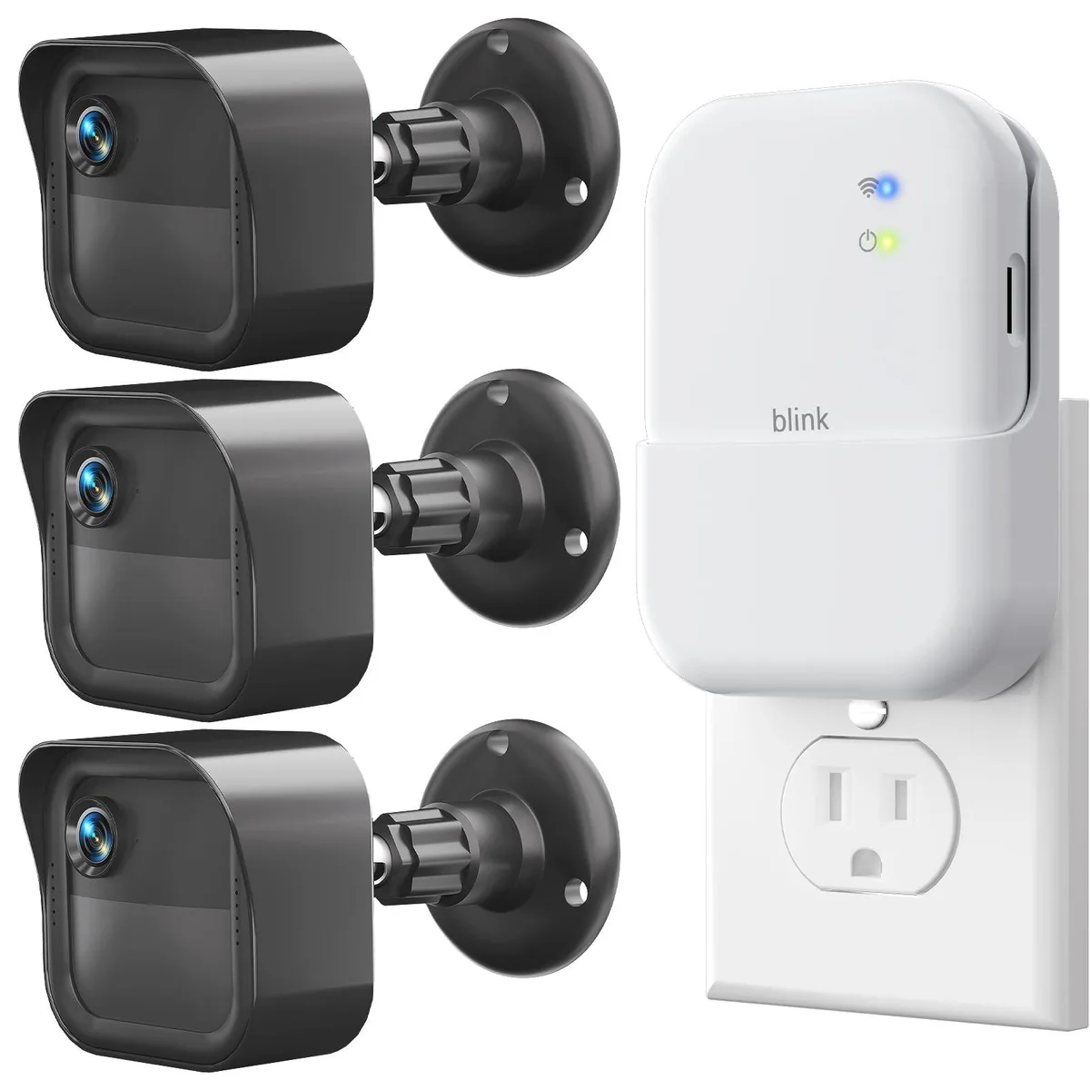 Three black weatherproof camera mounts and a sync module mount with 360° rotation