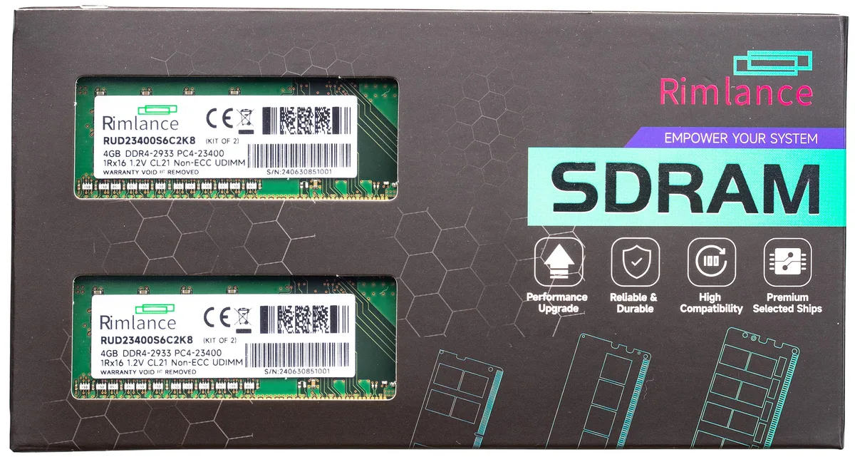 RIMLANCE RIMLANCE RUD23400S6C2K8 8GB (2x4GB) DDR4 2933MHz CL21 1Rx16 desktop RAM — product photo