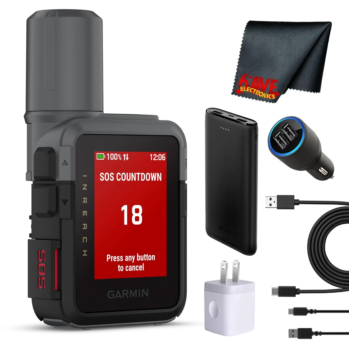 Garmin Garmin inReach Mini 3 Satellite Radio with Microfiber Cloth, Power Bank, Cable, Wall and Car Chargers — product photo