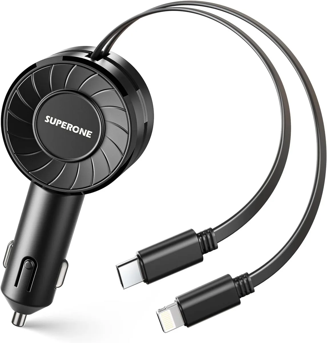 BeautiFeel BeautiFeel Retractable Car Charger 50W Type-C Lightning USB-A 80cm 107mm — product photo