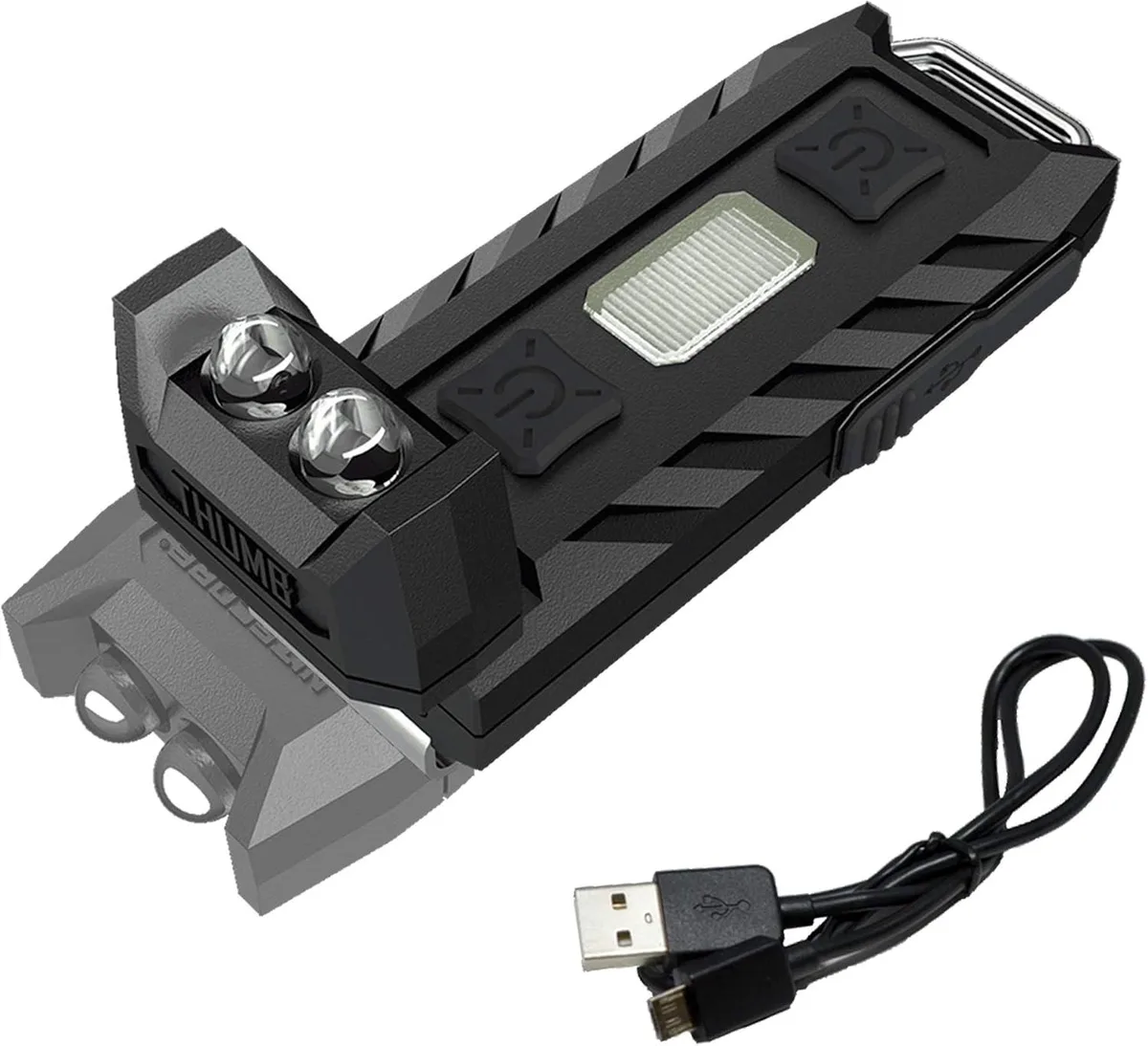 TUKO TUKO 85 Lumens USB Rechargeable Keychain Flashlight with Red LED and Clip — product photo