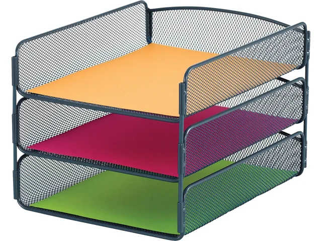 Safco Products Safco Products 3271BU Onyx Mesh 3 Tray Desktop Organizer archive supply — product photo